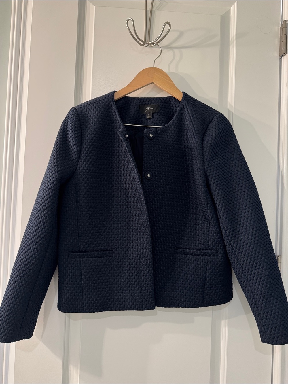 J. Crew Textured Navy Collarless Blazer